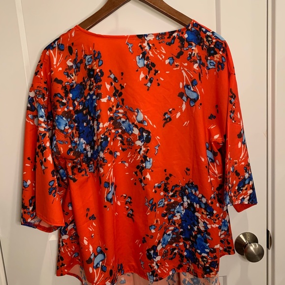 Tie Front Tops 3/4 Sleeve Loose V-Neck Blouse - Picture 8 of 10